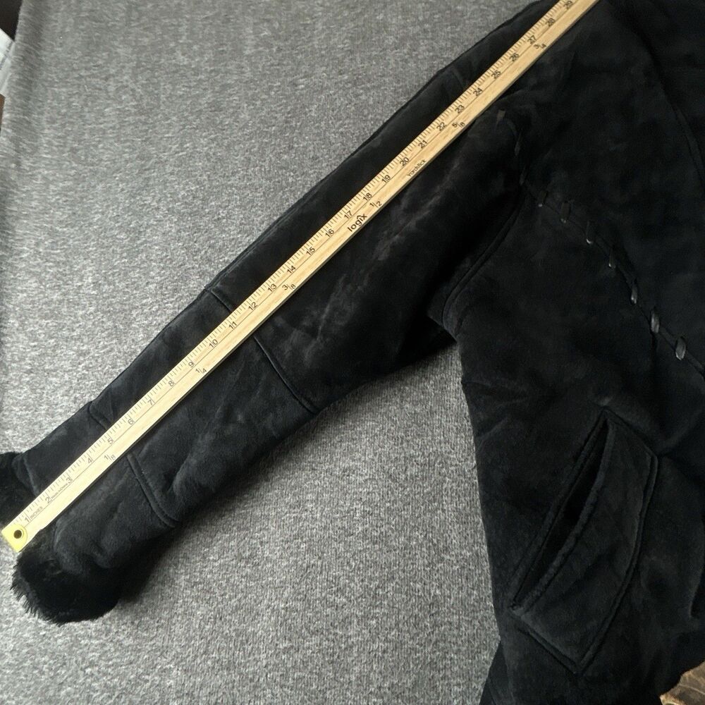 Gallery Genuine Suede Leather Coat Womens Sz M Black Faux Fur Lining & Trim Warm - Picture 12 of 12